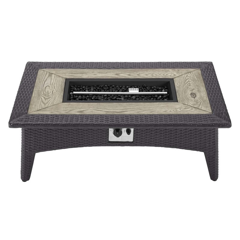 Modway Splendor Aluminum & Rattan Fire Pit Patio Coffee Table in Espresso