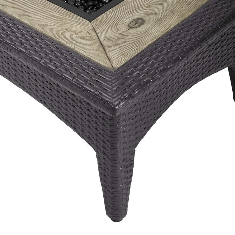 Modway Splendor Aluminum & Rattan Fire Pit Patio Coffee Table in Espresso