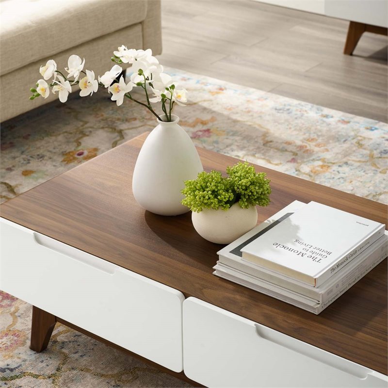 Modway Origin 47 Mid-Century Modern Wood Coffee Table In Walnut White