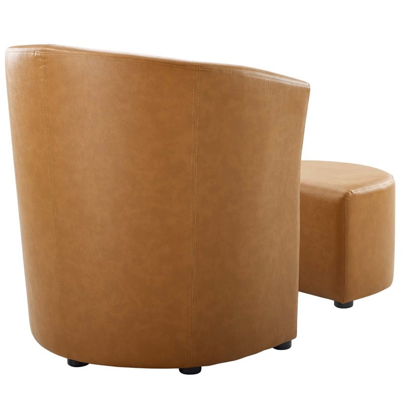Modway Divulge Modern Faux Leather Armchair and Ottoman in Tan