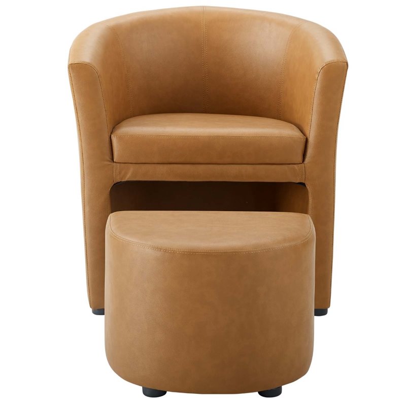 Modway Divulge Modern Faux Leather Armchair and Ottoman in Tan