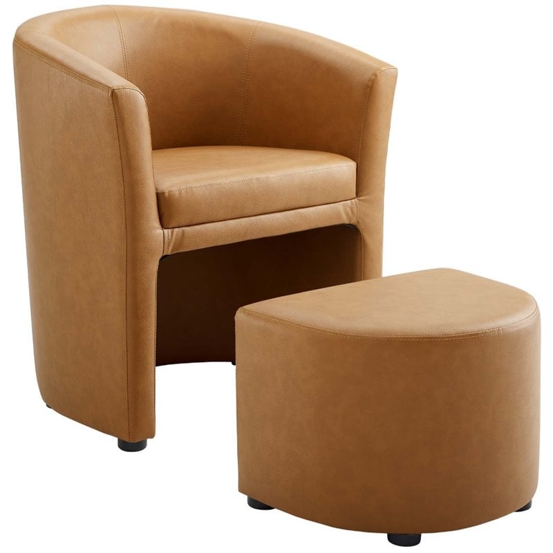 tan accent chair with ottoman