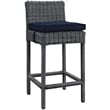 Modway Summon Modern Aluminum and Rattan Patio Bar Stool in Gray