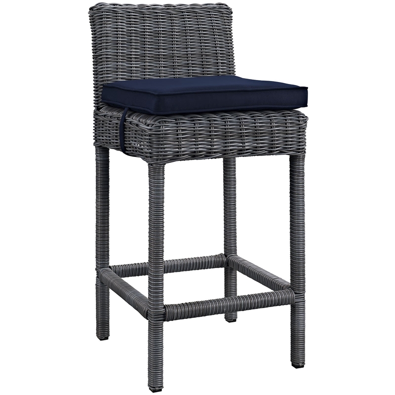 Modway Summon Aluminum and Rattan Patio Bar Stool in Gray/Red