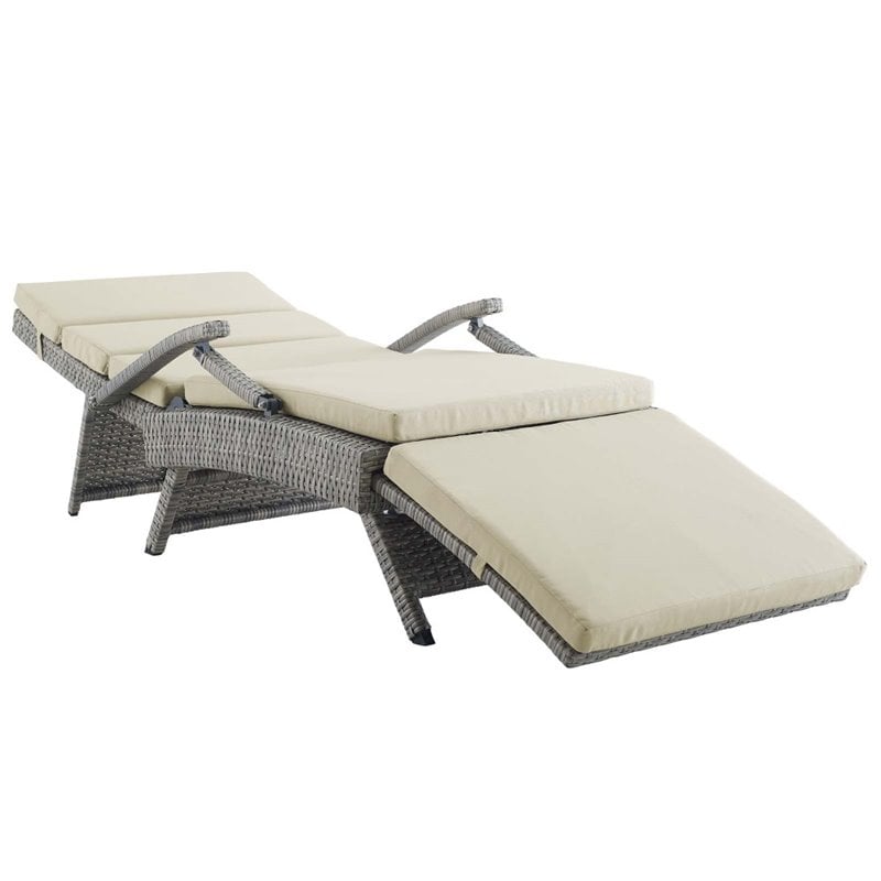Modway Envisage Outdoor Patio Wicker Rattan Lounge Chair in Light Gray/Beige