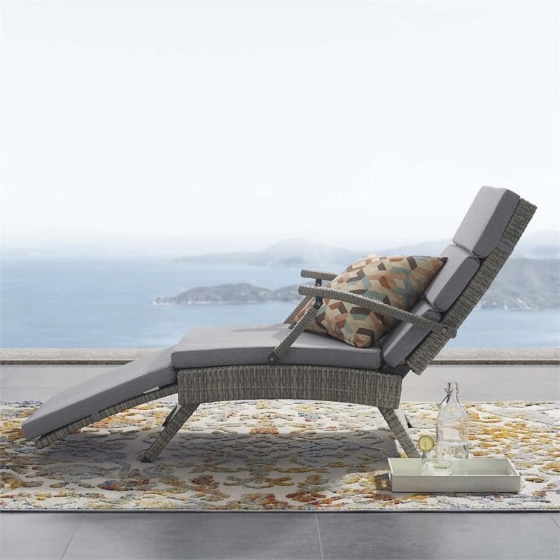 Modway Envisage Outdoor Patio Wicker Rattan Lounge Chair in Light Gray/Gray
