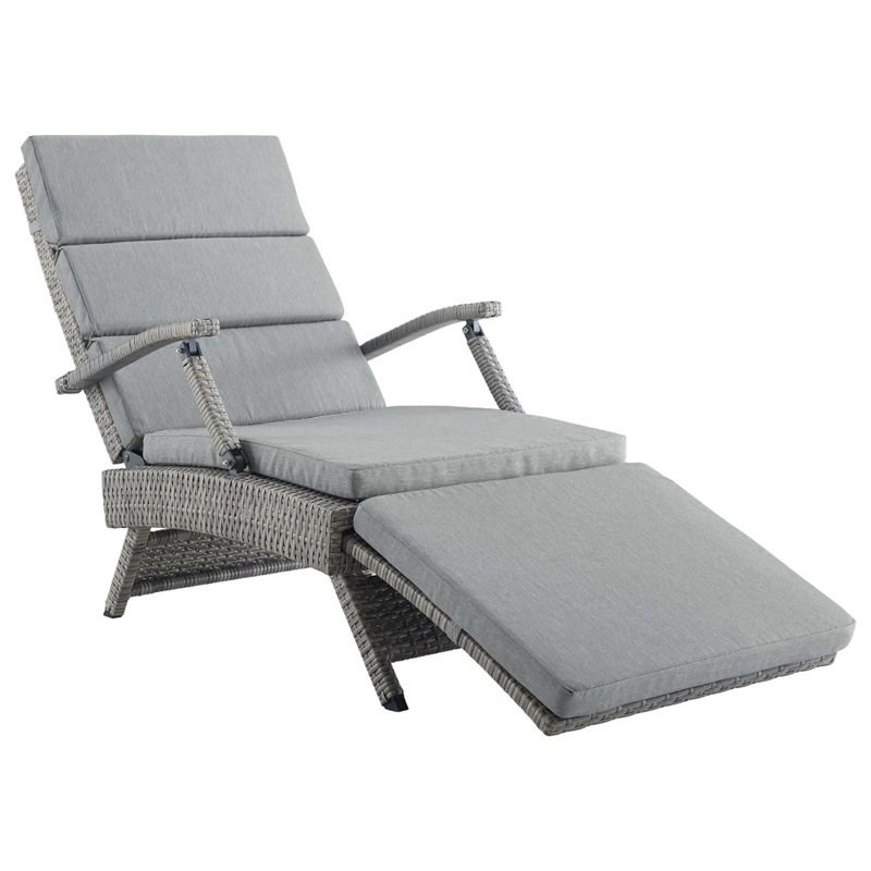 Modway Envisage Outdoor Patio Wicker Rattan Lounge Chair in Light Gray/Gray