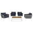 Modway Stance 5-Piece Aluminum & Fabric Patio Set in White and Navy