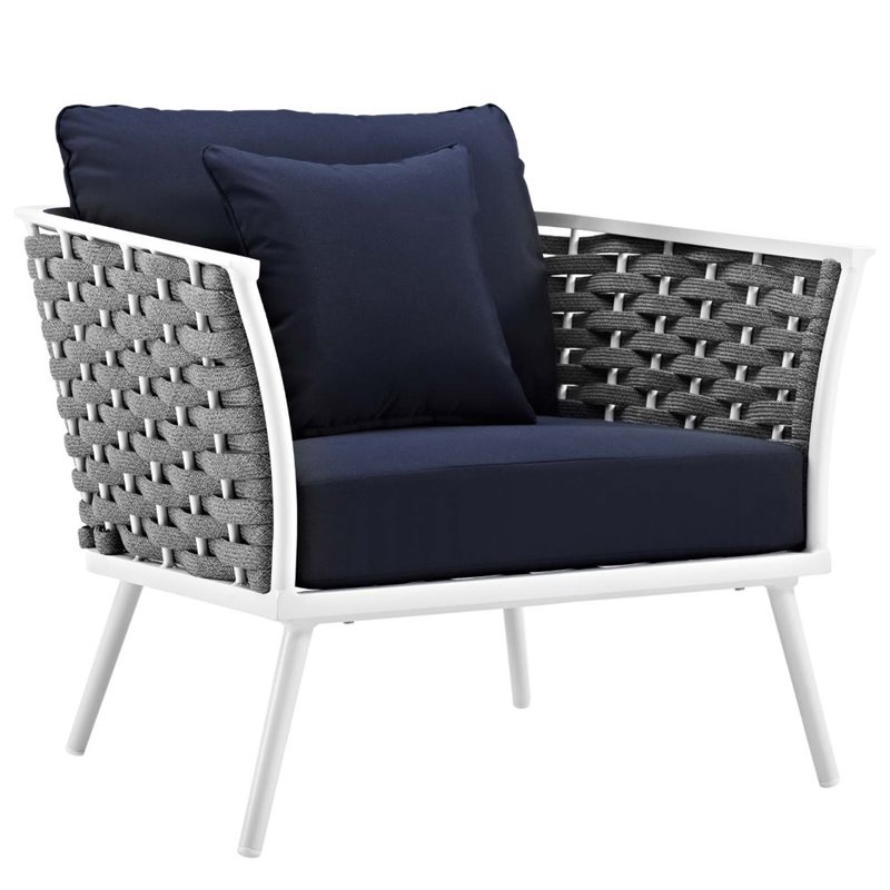 Modway Stance 5-Piece Aluminum & Fabric Patio Set in White and Navy