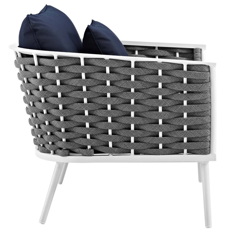 Modway Stance 5-Piece Aluminum & Fabric Patio Set in White and Navy