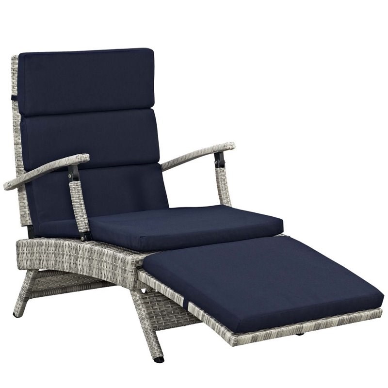 Modway Envisage Outdoor Patio Wicker Rattan Lounge Chair in Light Gray/Navy