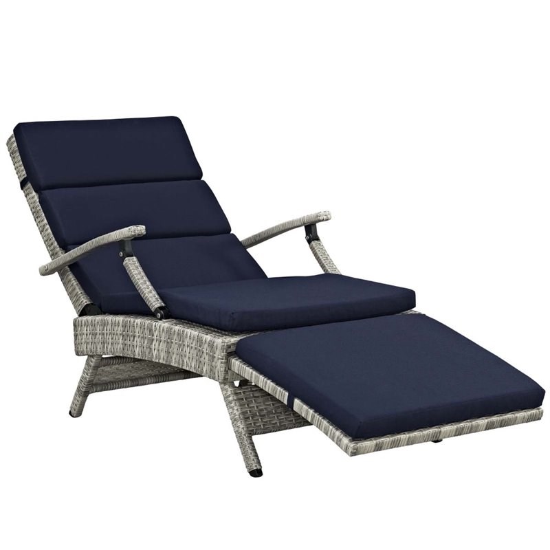 Modway Envisage Outdoor Patio Wicker Rattan Lounge Chair in Light Gray/Navy