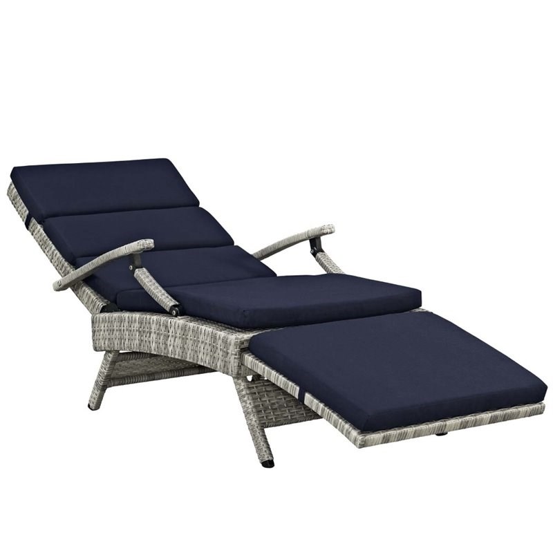 Modway Envisage Outdoor Patio Wicker Rattan Lounge Chair in Light Gray/Navy