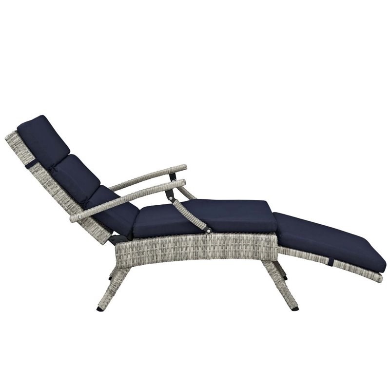 Modway Envisage Outdoor Patio Wicker Rattan Lounge Chair in Light Gray/Navy