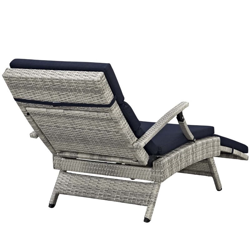 Modway Envisage Outdoor Patio Wicker Rattan Lounge Chair in Light Gray/Navy