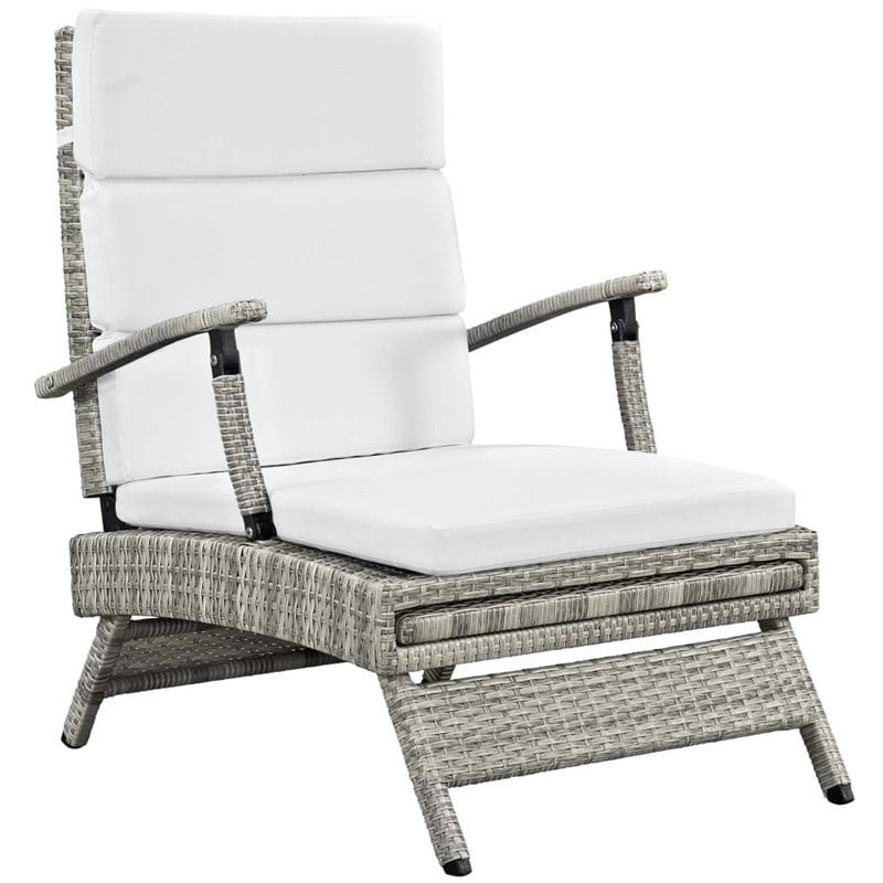Modway Envisage Outdoor Patio Wicker Rattan Lounge Chair in Light Gray/White