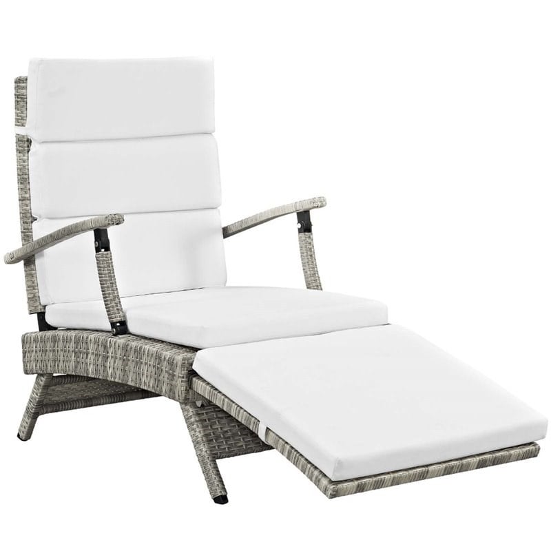 Modway Envisage Outdoor Patio Wicker Rattan Lounge Chair in Light Gray/White