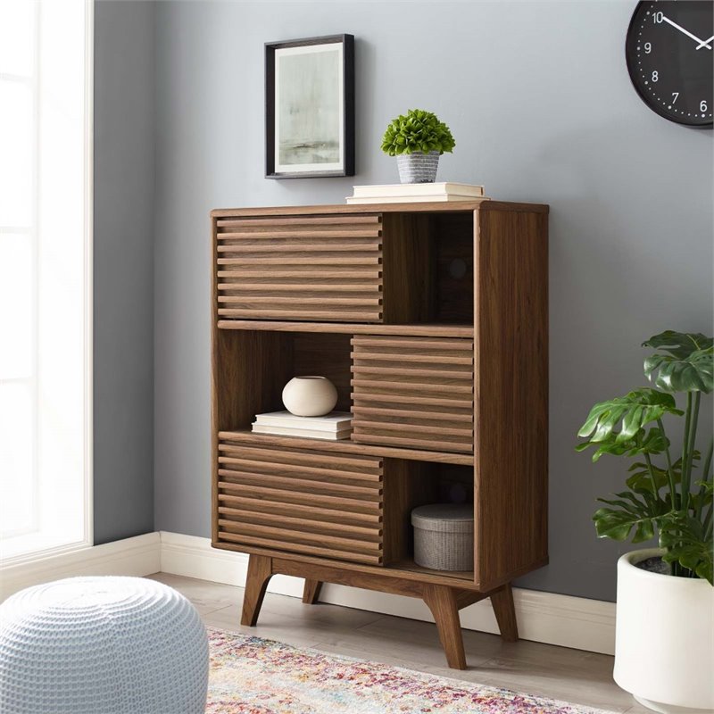 Modway Render Mid-Century Three Tier Sideboard in Walnut | Cymax Business