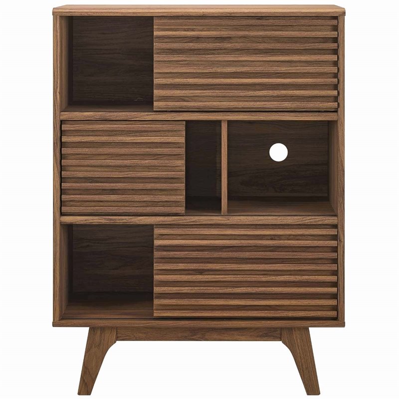 Modway Render Mid-Century Three Tier Sideboard in Walnut