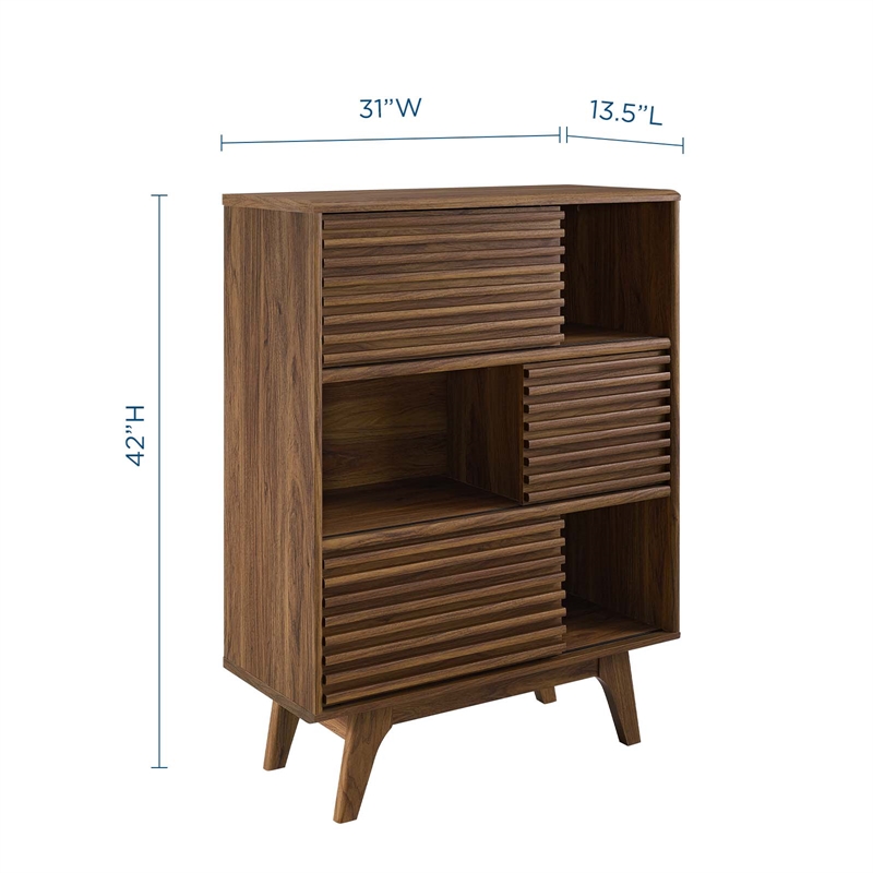 Modway Render 3-Tier Wood Storage Cabinet Stand in Walnut Finish