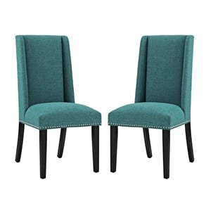 Modway Baron 19.5&quot Fabric & Wood Dining Chair in Teal (Set of 2)