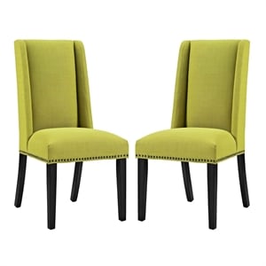 Modway Baron 19.5&quot Fabric & Wood Dining Chair in Wheatgrass Green (Set of 2)