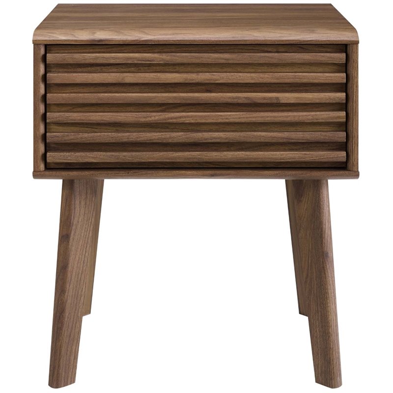 Modway Render 1-Drawer Engineered Wood End Table Nightstand in Walnut