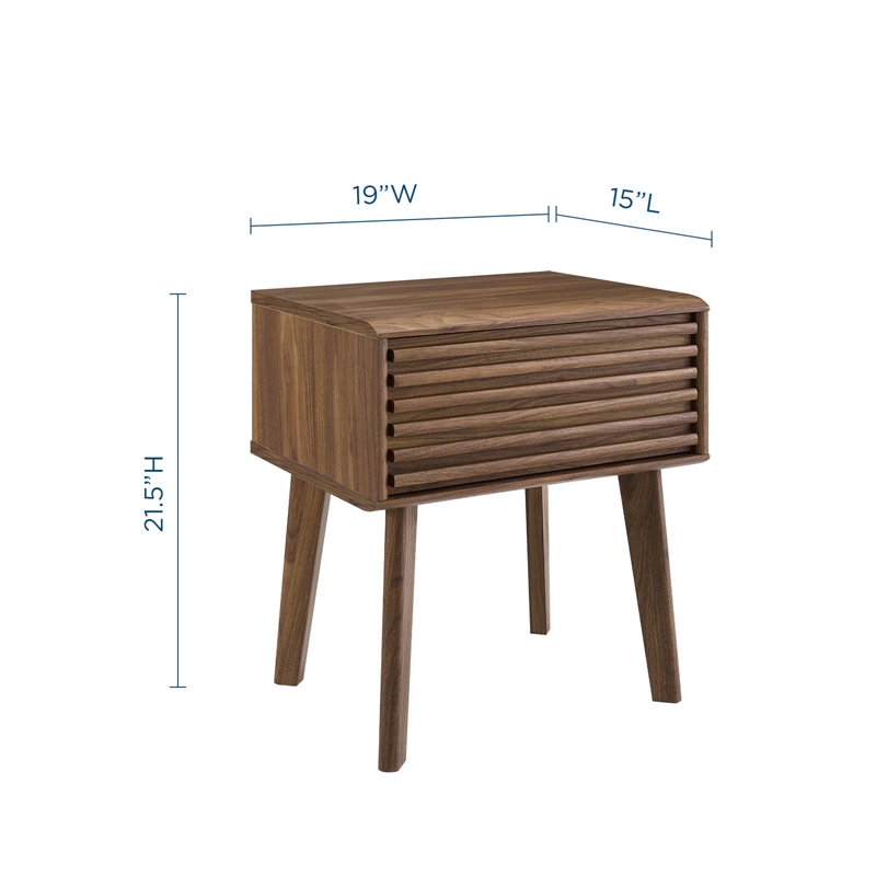 Modway Render 1-Drawer Engineered Wood End Table Nightstand in Walnut
