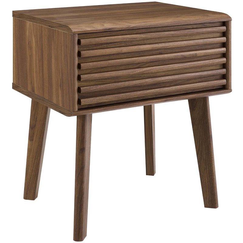 Modway Render 1-Drawer Engineered Wood End Table Nightstand in Walnut
