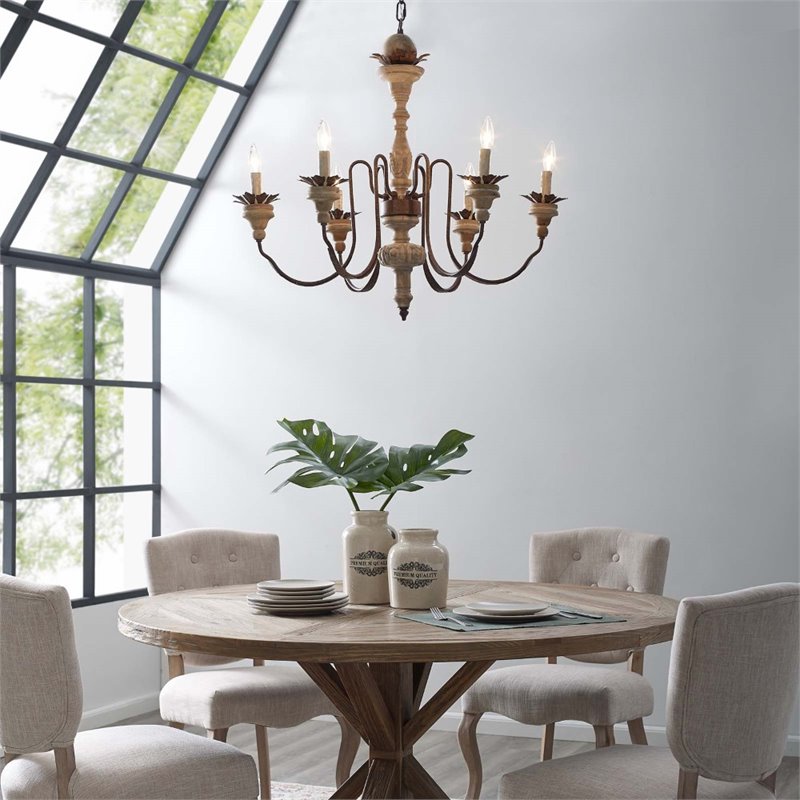 Modway Bountiful Wood & Metal Ceiling Light Candelabra Chandelier in Black/Brown