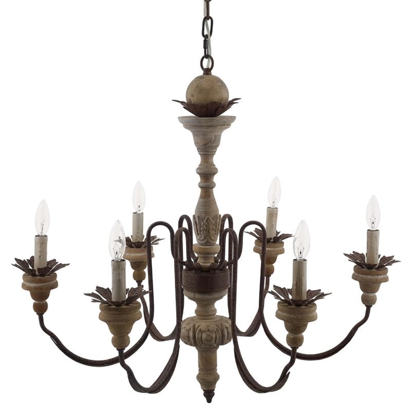 Modway Bountiful Wood & Metal Ceiling Light Candelabra Chandelier in Black/Brown