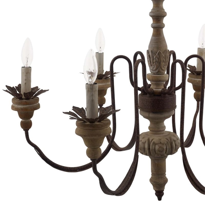 Modway Bountiful Wood & Metal Ceiling Light Candelabra Chandelier in Black/Brown