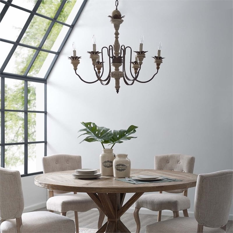 Modway Bountiful Wood & Metal Ceiling Light Candelabra Chandelier in Black/Brown