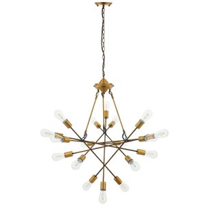modway request mid-century antique brass 18 light pendant chandelier
