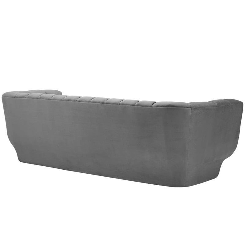 Modway Entertain Vertical Channel Tufted Performance Velvet Sofa in Gray