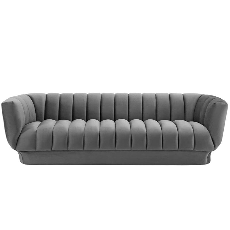 Modway Entertain Vertical Channel Tufted Performance Velvet Sofa in Gray