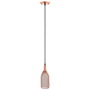 Modway Glimmer Modern Bottle-Shaped Metal Pendant Light in Rose Gold