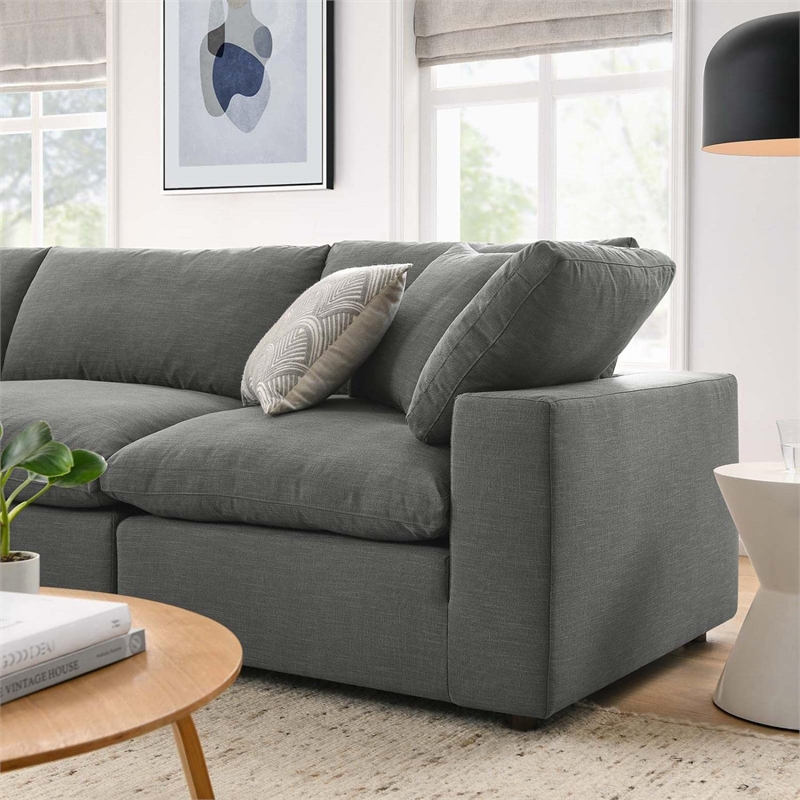 Modway Commix 4-Piece Fabric Down Filled Sectional Sofa Set in Gray