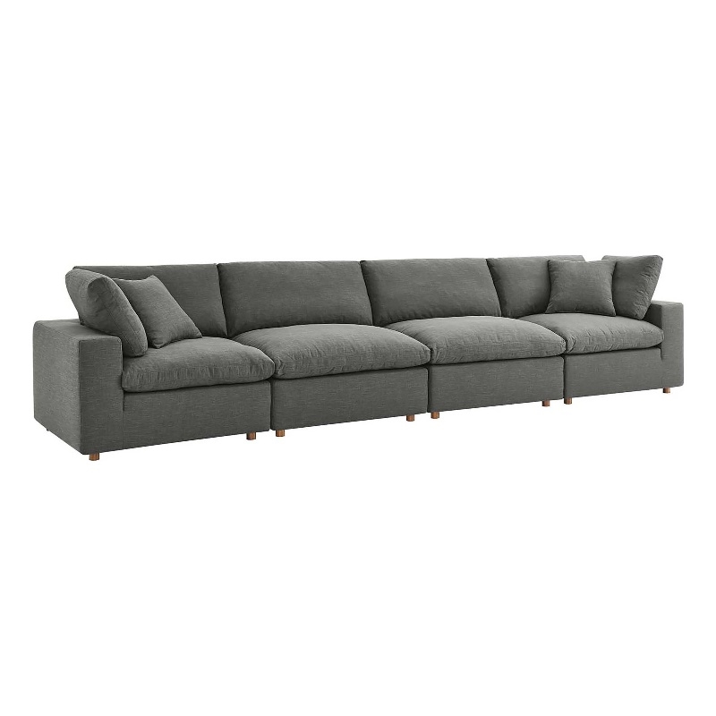 Modway Commix 4-Piece Polyester Fabric Sectional Sofa Set in Gray