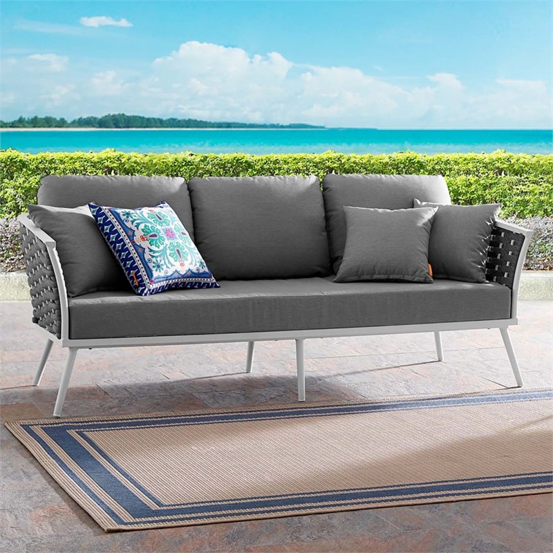 Modway Stance Aluminum & Fabric Patio Sofa in White and Gray