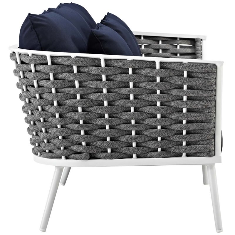 Modway Stance Aluminum & Fabric Patio Sofa in White and Navy