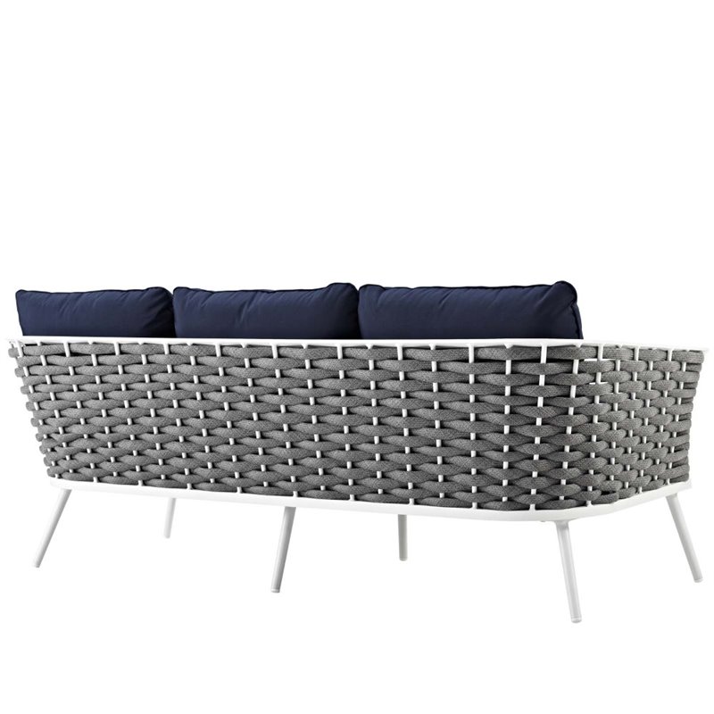 Modway Stance Aluminum & Fabric Patio Sofa in White and Navy