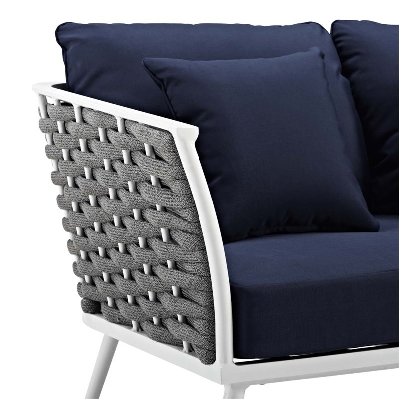 Modway Stance Aluminum & Fabric Patio Sofa in White and Navy
