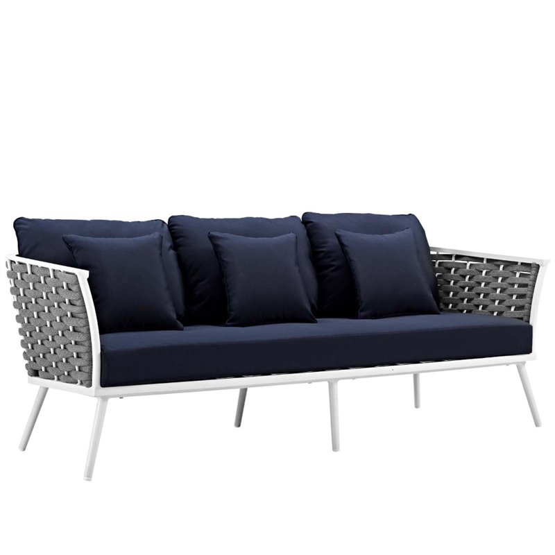 Modway Stance Aluminum & Fabric Patio Sofa in White and Navy