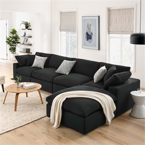 Modway Commix 5-Piece Down Filled Fabric Sectional Sofa Set in Gray