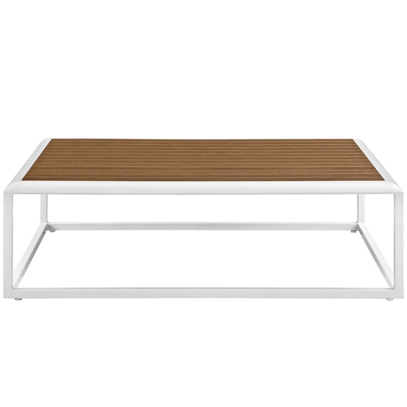 Modway Stance Aluminum & Wood Patio Coffee Table in White and Natural
