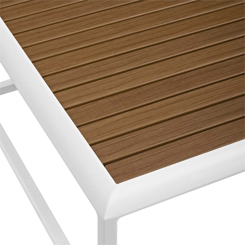Modway Stance Aluminum & Wood Patio Coffee Table in White and Natural