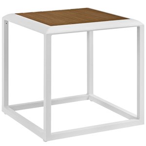 modway stance aluminum outdoor side table in white and natural