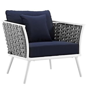 Modway Stance 15.5&quot Aluminum & Fabric Patio Armchair in White and Navy