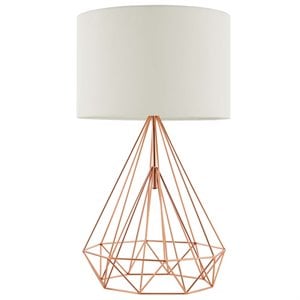 modway precious modern metal & fabric table lamp in rose gold/cream